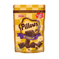 Oishi Pillows Party Size Chocolate Filled pillow-shaped crunchy snacks in a yellow resealable bag.