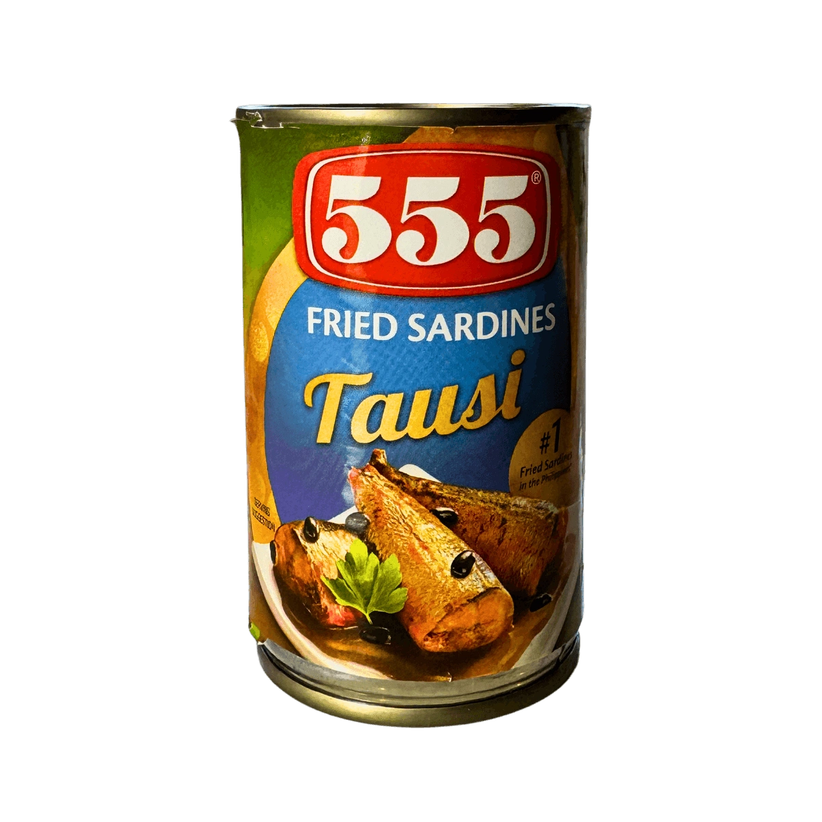 A tin can of fish labeled "555," showcasing its contents and branding for identification.