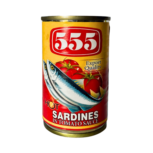 A can of sardines in tomato sauce displayed against a black background.