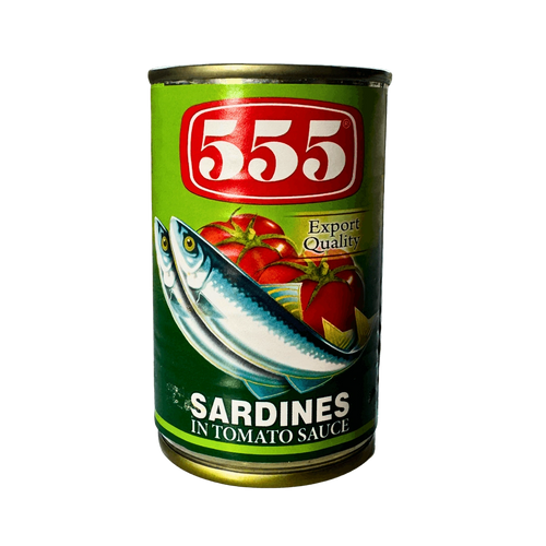 A can of sardines displayed against a dark background, highlighting its metallic texture and label design.
