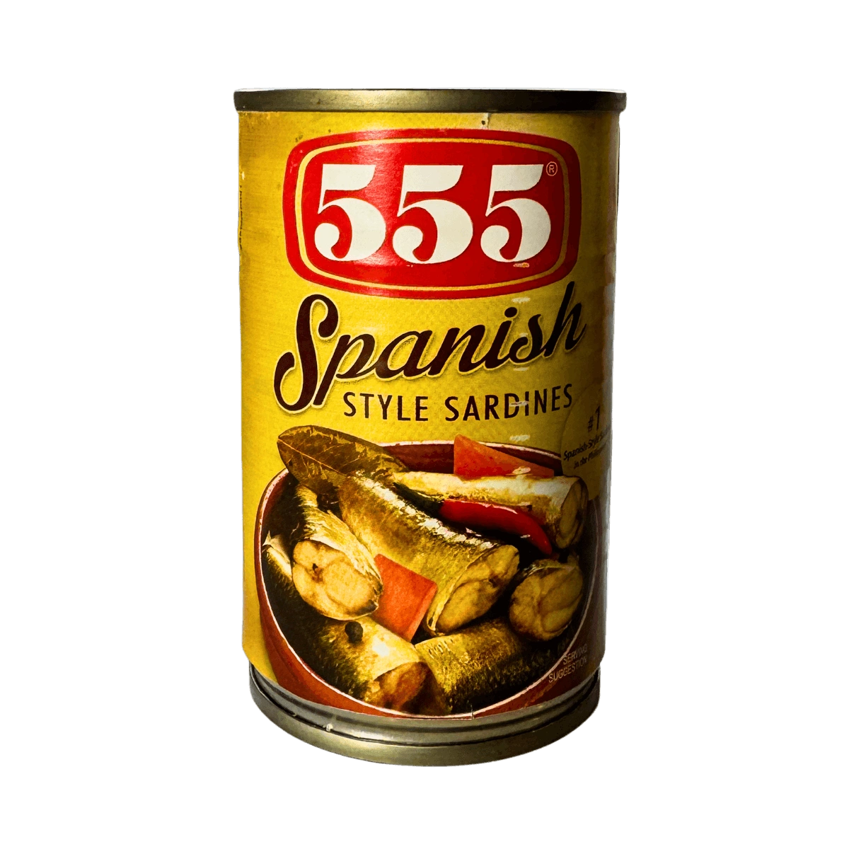 A tin can of Spanish style sardines, featuring a colorful label and a pull-tab lid for easy opening.