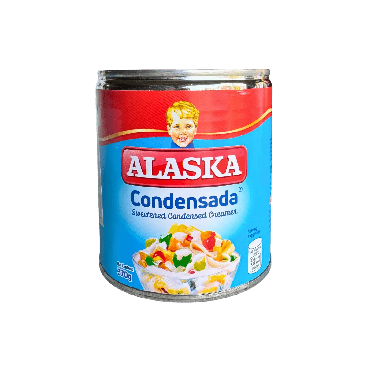 Alaska Condensada Sweetened Condensed Creamer 370g can. It features a creamy, sweetened condensed creamer ideal for desserts, beverages, and everyday recipes.