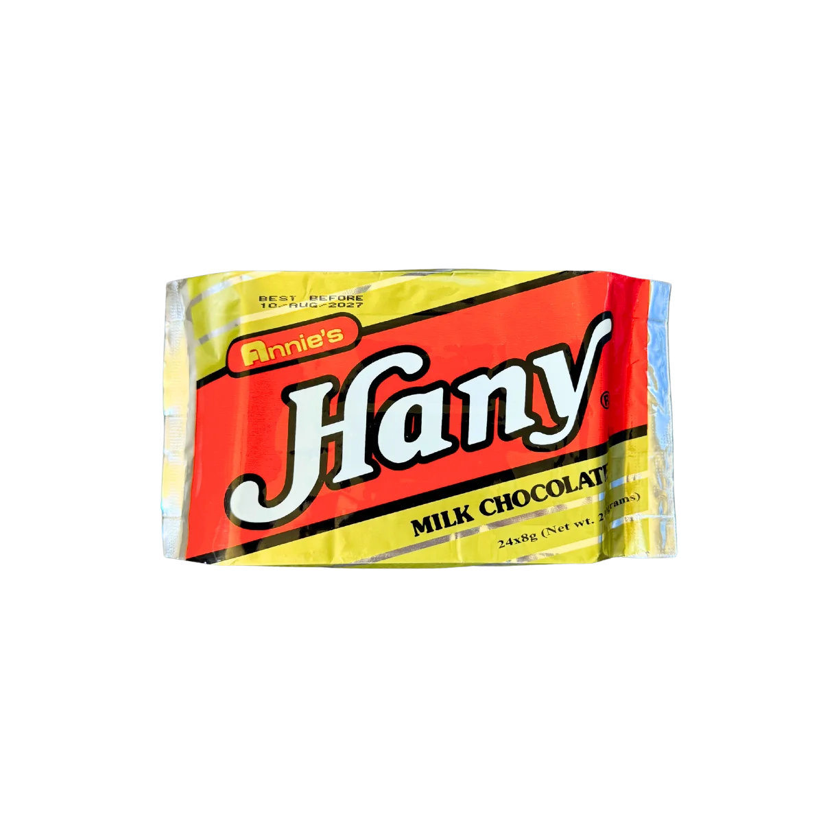 Hany Milk Chocolate bar, 200g, featuring a smooth, creamy texture and rich chocolate flavor, displayed on a white background.