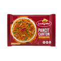 A package of Lucky Me Pancit Canton noodles, featuring vibrant packaging and a clear view of the product inside.
