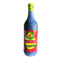 A bottle of sauce with a label, placed on a plain white background.