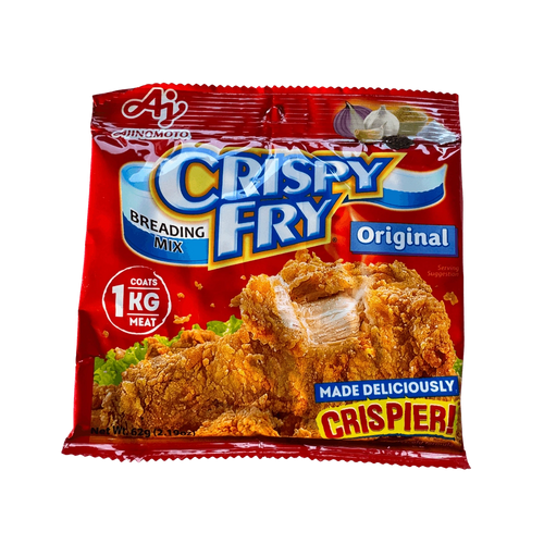 A bag of crispy fry breading mix, showcasing the product's vibrant packaging and texture.