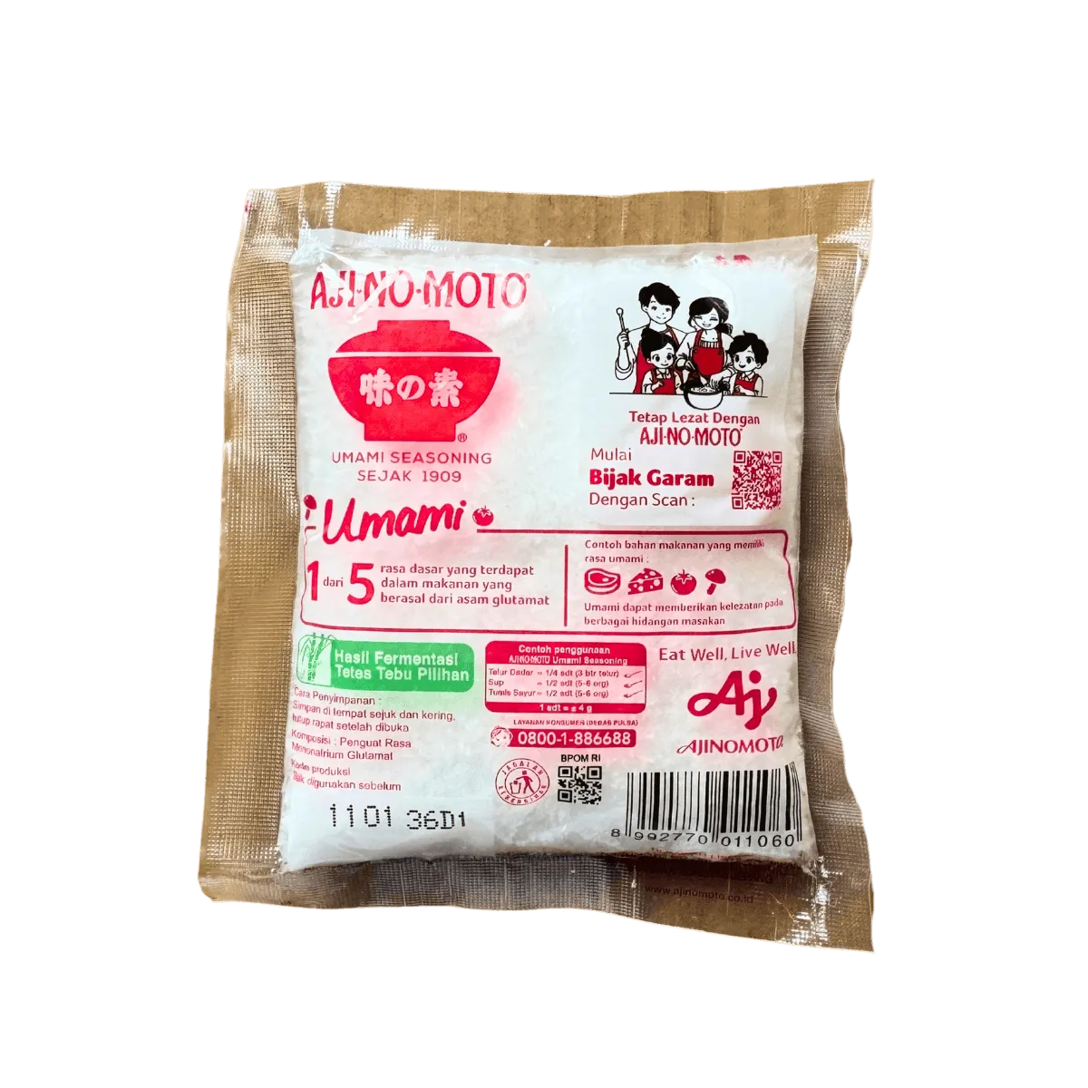 A bag of msg featuring a child's smiling face printed on the front, emphasizing a playful and inviting design.