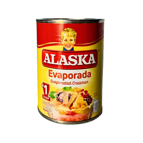 A can of Alaska Evaporads, featuring a vibrant label with the brand name and product details prominently displayed.