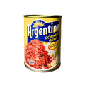 A can of Argentina corned beef 260g featuring a red and white label with a bull graphic and nutritional information.