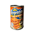 Canned meat labeled "Argentina Hot & Spicy," featuring vibrant packaging with bold colors and a spicy pepper graphic.