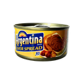 A can of Argentina liver spread, featuring vibrant packaging and a label showcasing its ingredients and flavor profile.