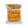 A bag of bananas wrapped in clear plastic, showcasing the product's branding and nutritional information.
