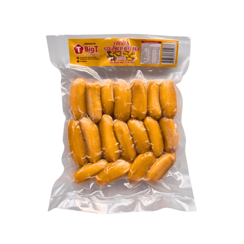 A bag of bananas wrapped in clear plastic, showcasing the product's branding and nutritional information.