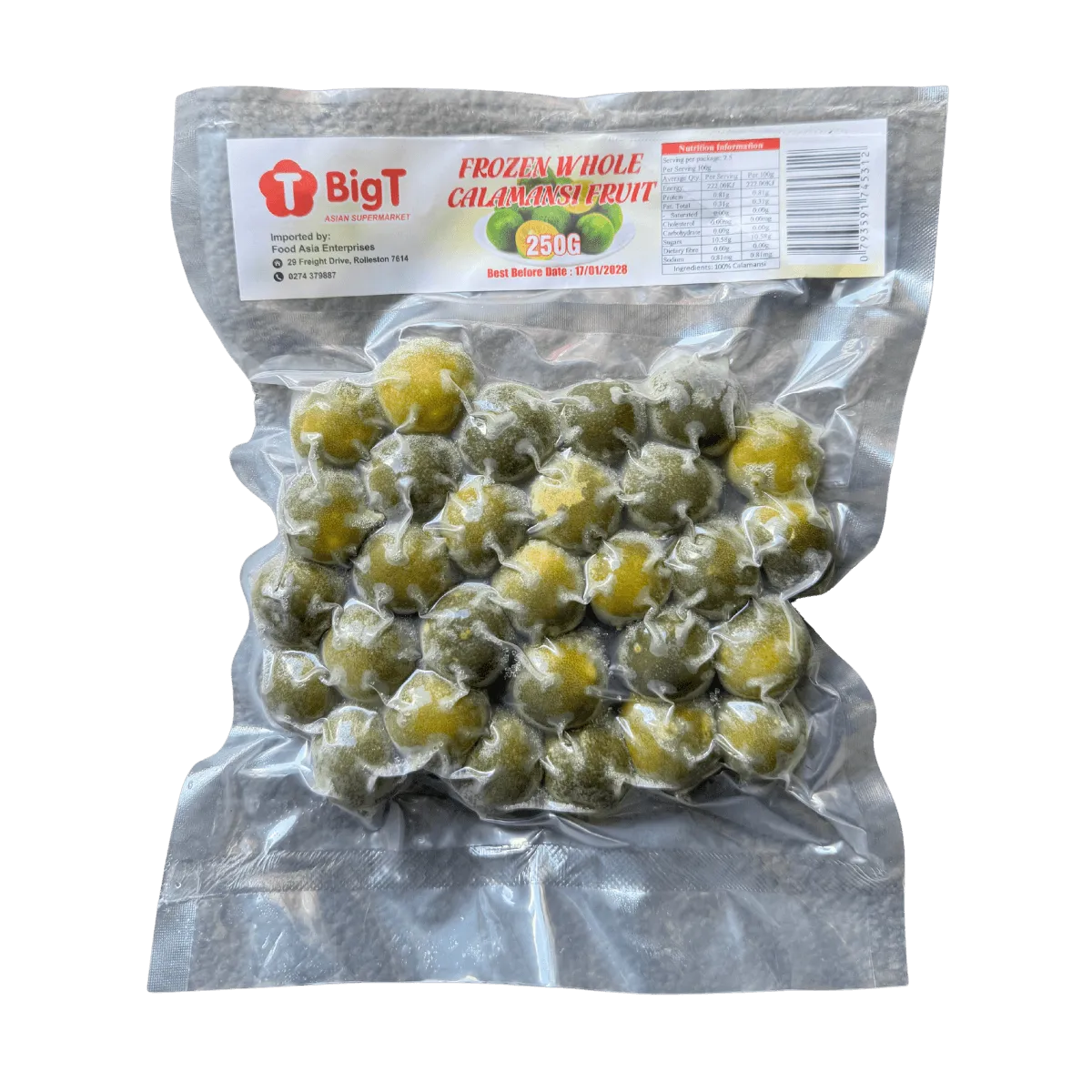 A plastic bag filled with calamansi fruit, showcasing their glossy surface and natural color.