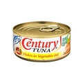 A can of Century tuna fish in vegetable oil, showcasing the brand label and contents inside the transparent packaging.