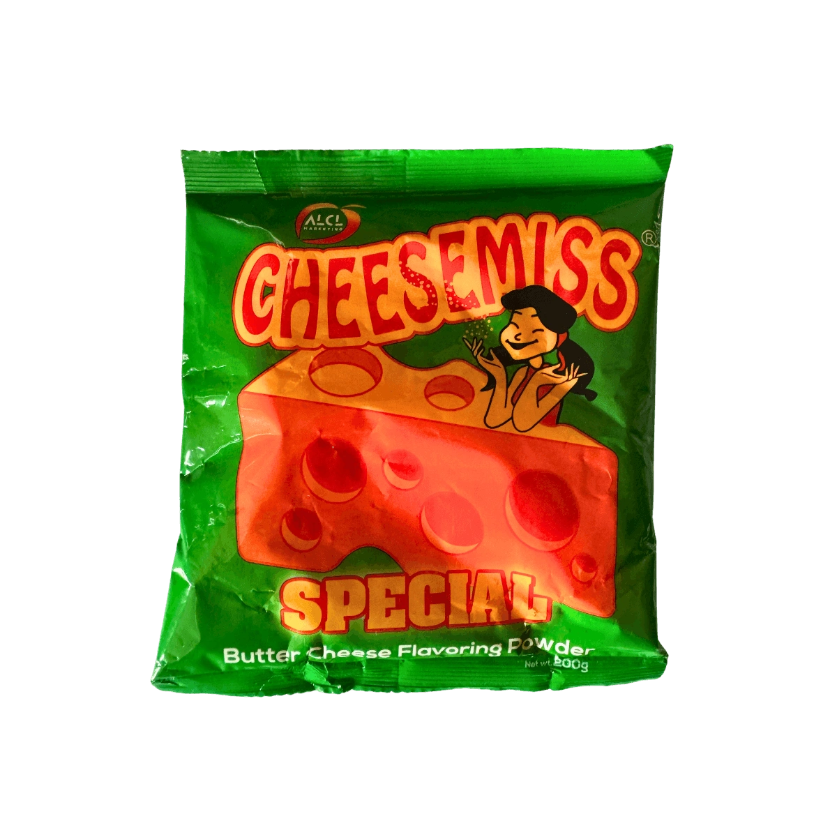 A 200g package of Cheesemiss special cheese, featuring a vibrant label and a clear view of the cheese inside.