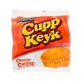 A close-up of a cupp keyk, showcasing its golden-brown top and a gooey, melted cheese filling.