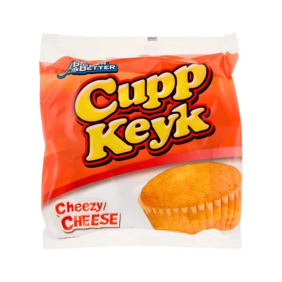 A close-up of a cupp keyk, showcasing its golden-brown top and a gooey, melted cheese filling.