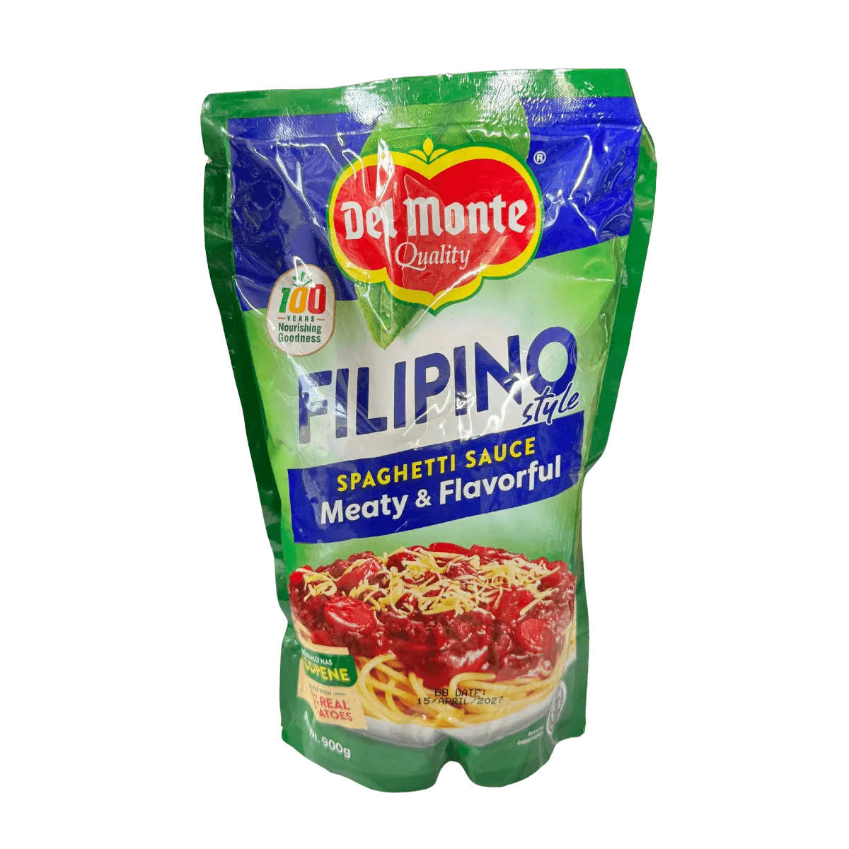 A bowl of Filipino spaghetti topped with a rich tomato sauce and sliced hotdogs, garnished with grated cheese.