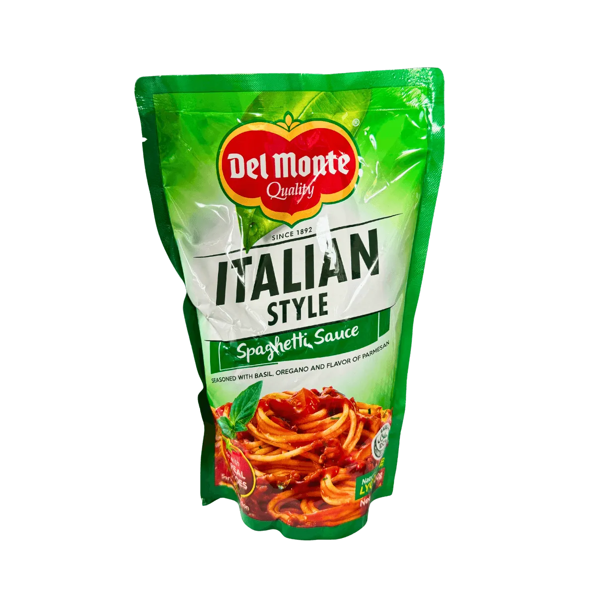 A package of Del Monte Italian Style Spaghetti featuring a vibrant label with pasta and tomato imagery.
