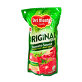 A close-up of Del Monte Original Tomato Sauce package, highlighting the bold red label and the thick, luscious tomato sauce.