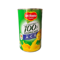 A bottle of 100% pineapple juice by a dietitian, emphasizing its natural ingredients and bright yellow hue.