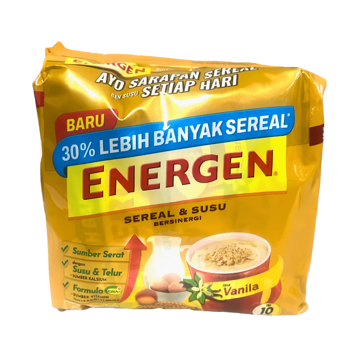 A close-up of an Energen cereal, showcasing its texture and ingredients, with a focus on its nutritious appeal.