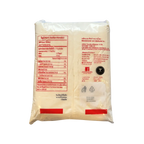 A bag of white rice featuring red and white labels, prominently displaying the product name and weight.