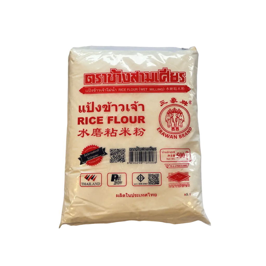 A 1kg bag of Thai rice flour, featuring a colorful design and clear labeling of the product name and weight.