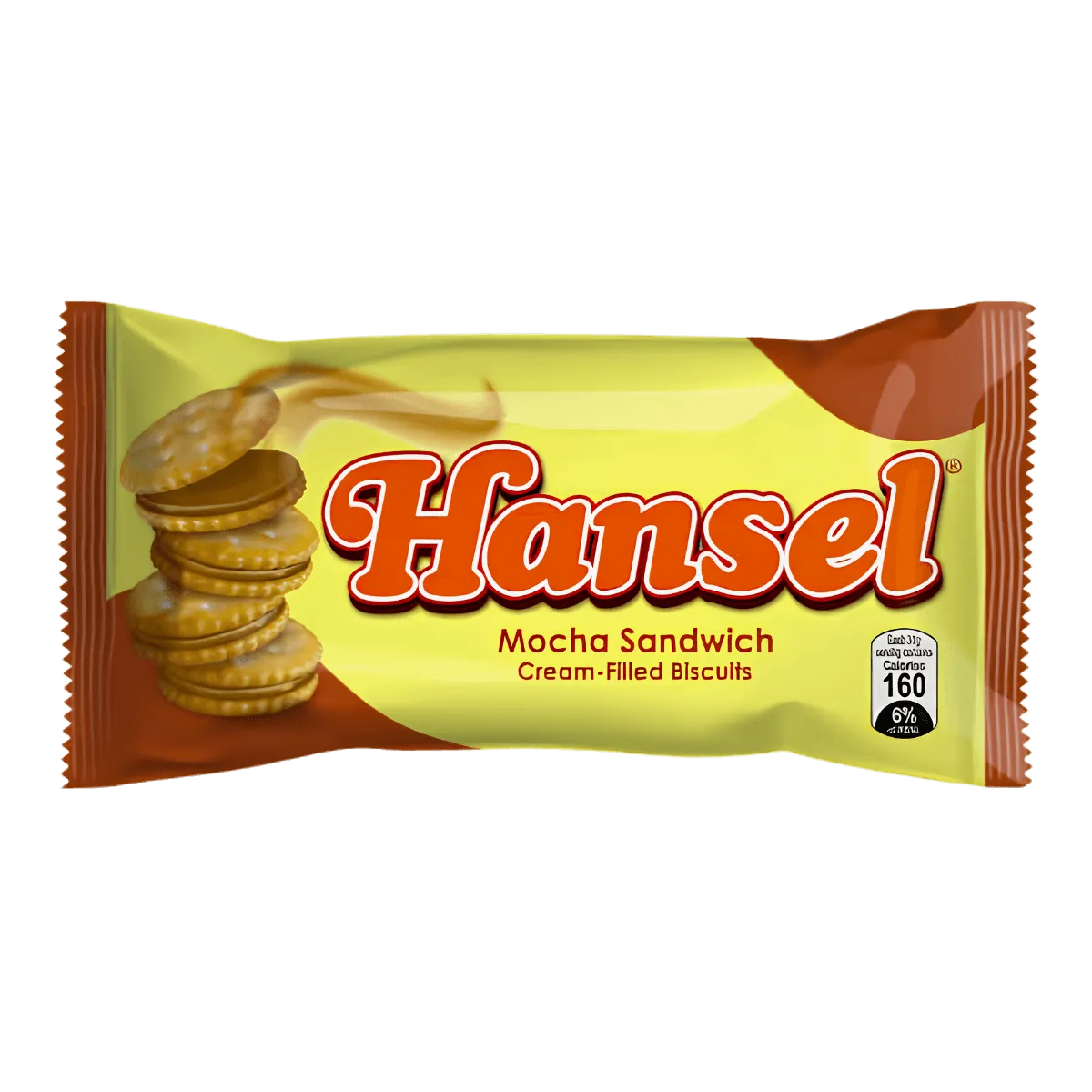Hansel mocha sandwich bar featuring layers of mocha and creamy peanut butter filling.
