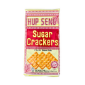 A stylish display of sugar crackers arranged on a wooden board, showcasing their golden-brown color and crisp texture.