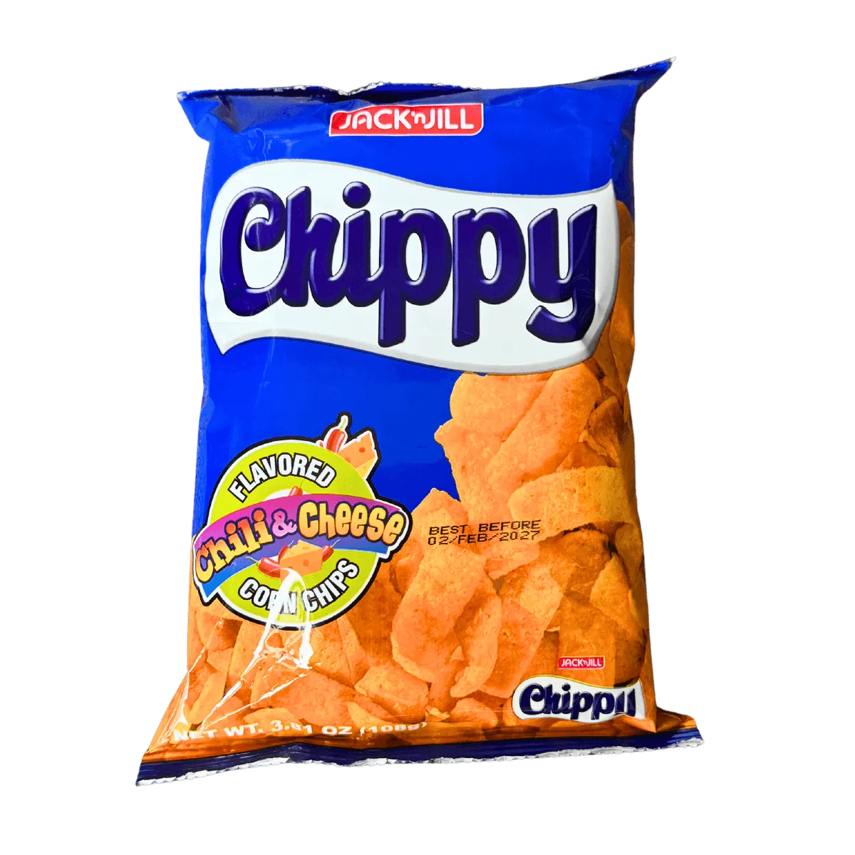 A bag of chippy chips is displayed, showcasing the crispy snacks inside.