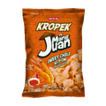 A bowl of kropek ni mang juan, featuring crispy shrimp chips with a sweet chili sauce for dipping.