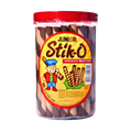 A jar of chocolate sticks featuring a smiling boy on the label, showcasing a playful and inviting design.