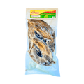 A bag of fish displayed on a black background, showcasing the fish's colors and textures.