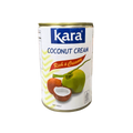 A can of Kara coconut cream, featuring a vibrant label with a coconut illustration and product details prominently displayed.
