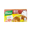 Knorr beef broth cubes in a clear package, showcasing the individual cubes and nutritional information on the label.