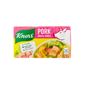 A pack of knorr pork soup filled with colorful vegetables, garnished with herbs, showcasing a rich and inviting broth.