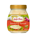 Lady's Choice sandwich spread in a glass jar, highlighting its smooth consistency and vibrant packaging design.
