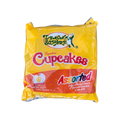 A bag filled with colorful cupcakes displayed against a black background.