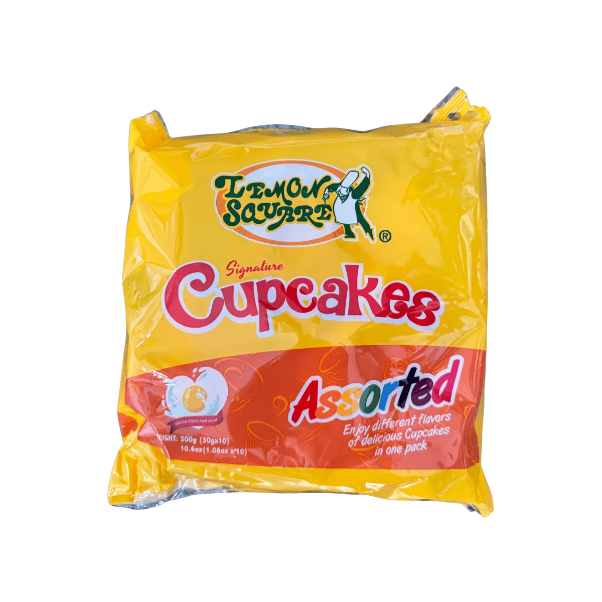 A bag filled with colorful cupcakes displayed against a black background.