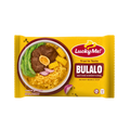 A bowl of bulalo, a Filipino beef marrow soup, served on a lucky mat with vibrant colors and traditional patterns.