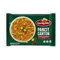 A package of Lucky Me Pancit Canton, featuring vibrant packaging and product details prominently displayed.