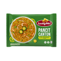 A package of Lucky Me Pancit Canton rice noodles, featuring vibrant packaging and product details prominently displayed.