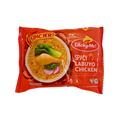 A packet of spicy chicken noodles featuring vibrant packaging and a clear view of the product inside.