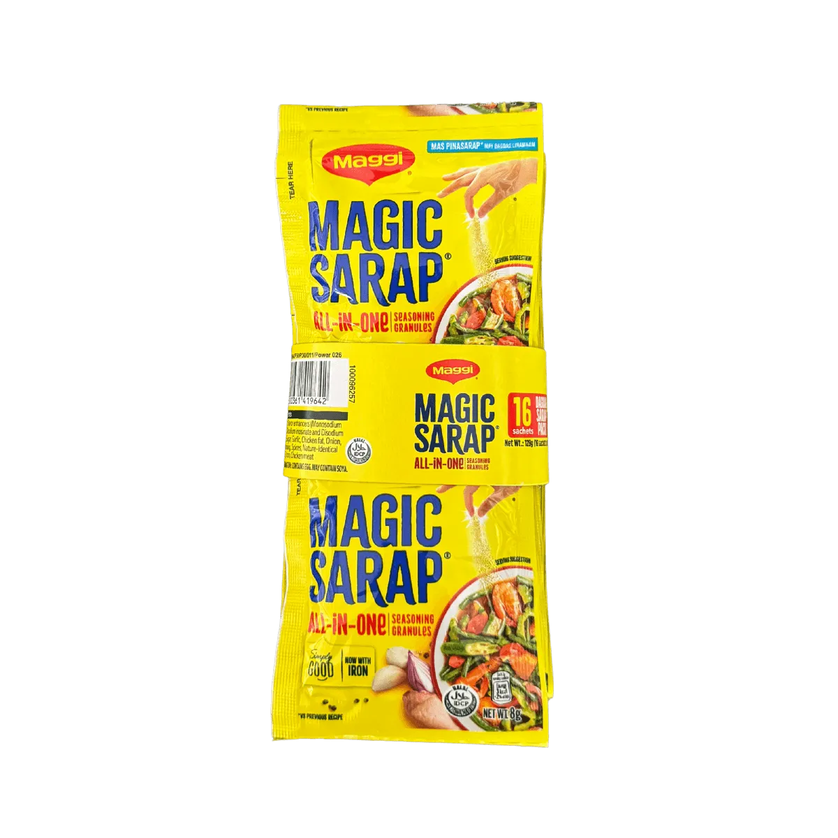 A package of Magic Sarap noodles, featuring vibrant colors and a variety of toppings.