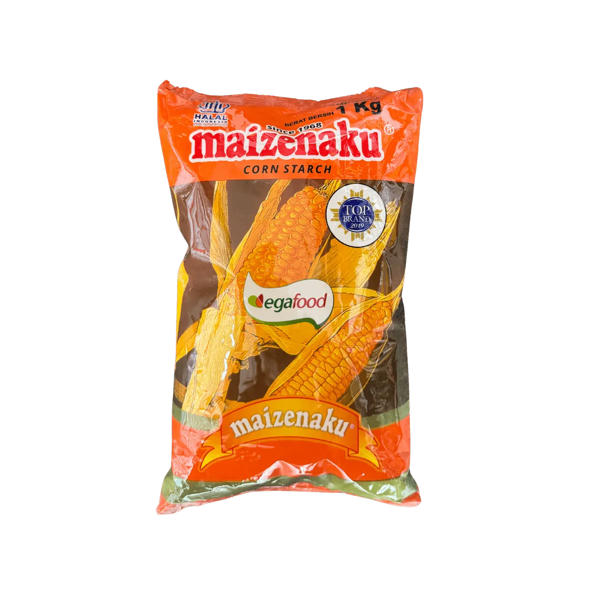 A close-up of maizenaku corn starch, showcasing vibrant orange corn kernels arranged neatly.