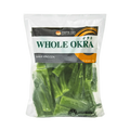 Fresh whole okra displayed, highlighting their vibrant green color and unique tapered form.