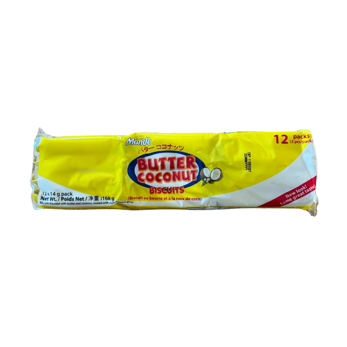 A package of butter coconut biscuits, showcasing its creamy texture and rich, golden color.