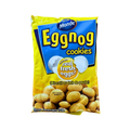 A 130g package of eggnog cookies, featuring festive holiday-themed designs on the cookies.